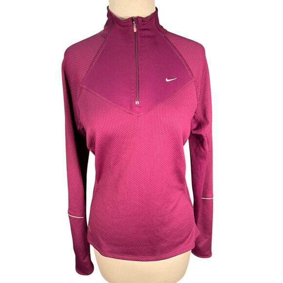 Nike Dri-Fit Women Medium Plum 3/4 Zip Running Pullover High Neck Active Workout - Picture 14 of 14